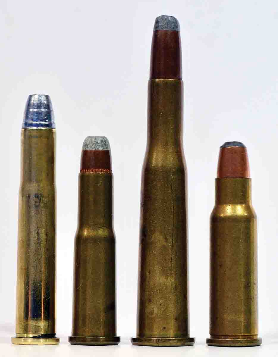 America’s rimmed .25s in chronological order of introduction include (left to right): the .25-20 Single Shot (1889), .25-20 WCF (circa 1894), .25-35 WCF (1895) and the .256 Winchester Magnum (1960).